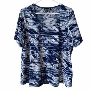 Laura Plus Blue White Short Sleeves T- Shirt Top 2X